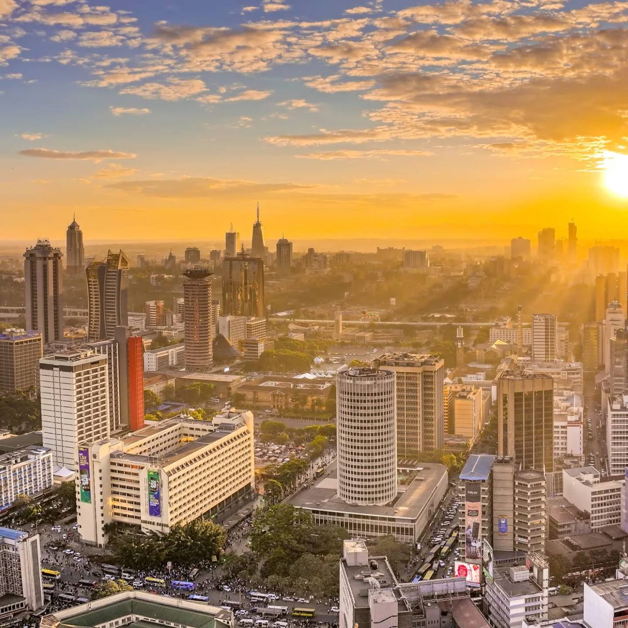 Nairobi city skyline at sunset